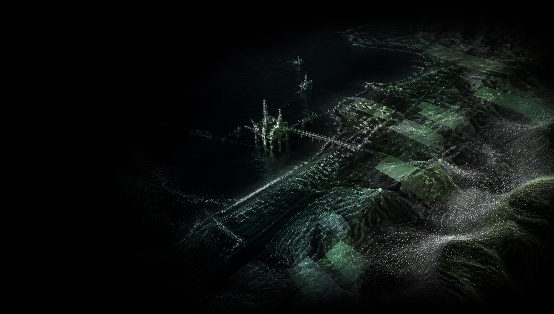 Dados fragmentados. Uma ontologia viva para cada ativo físico. — visualização multicamadas de território, infraestrutura e ativos industriais